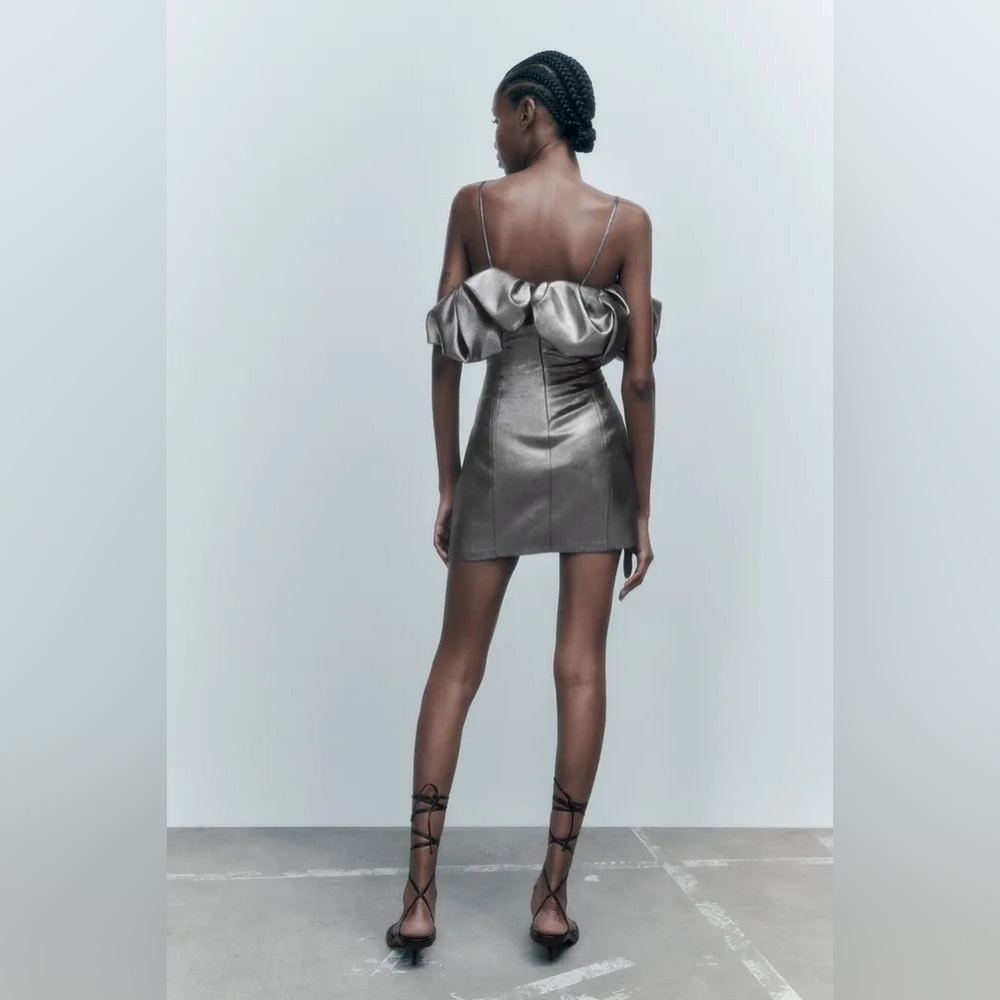 Zara Metallic Silver Ruffle Mini Dress - Picture 7 of 13